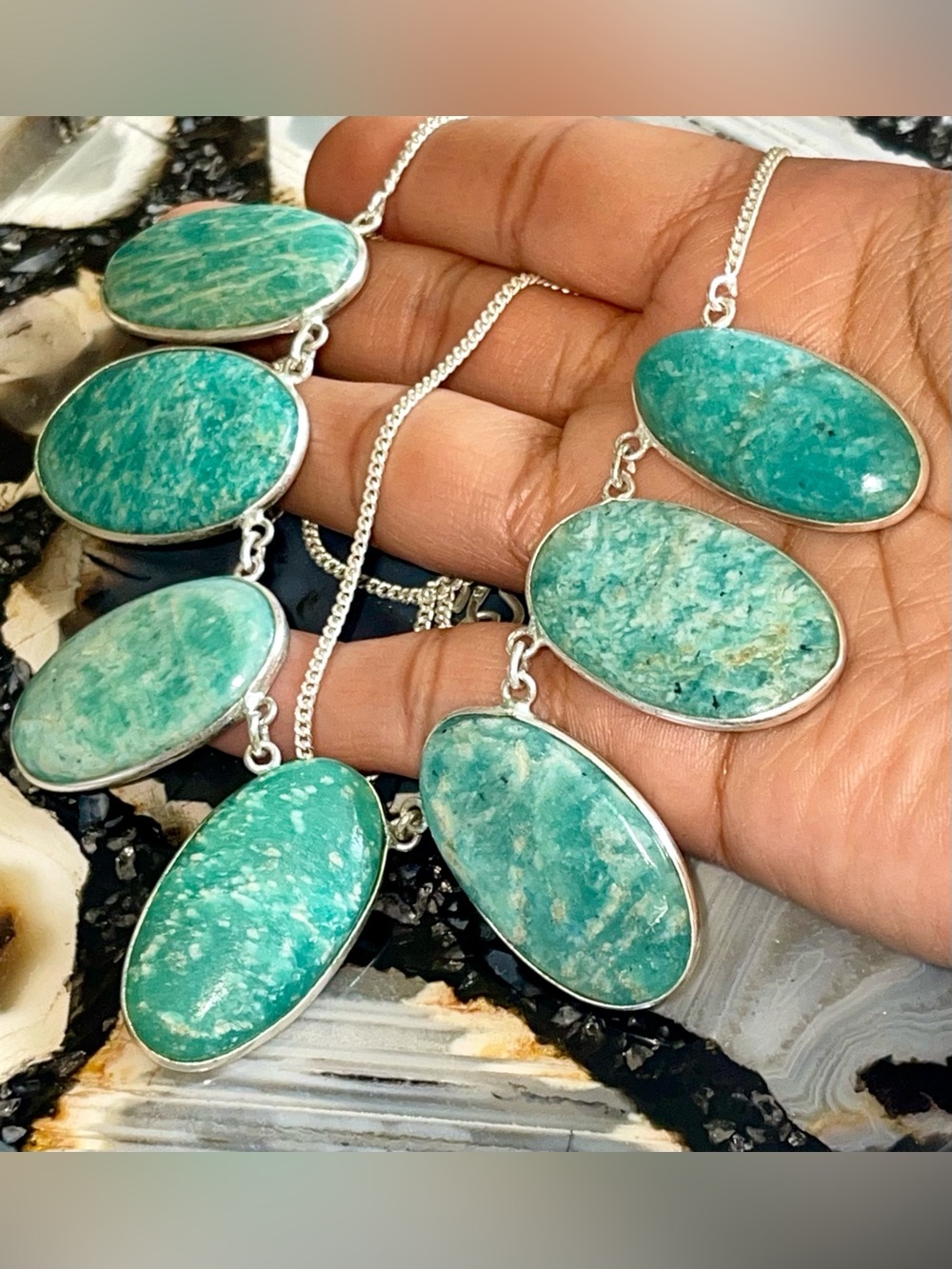Bezel-set Oval Green Amazonite Crystal Necklace